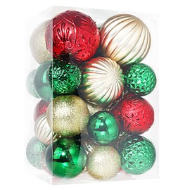 Annecy Christmas Tree Ornaments - 30 PCS Shatterproof Plastic Christmas Ball Ornaments Set for Xmas Tree, Holiday, Wreath & Party Decorations (Multi-Size, Red, Green, Gold)