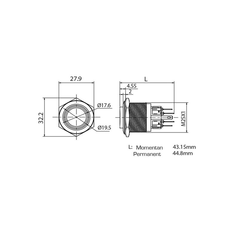Metzler - Pressure switch 25mm - LED ring lighting green