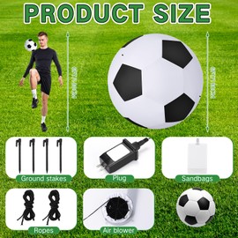 Hollowfly 6ft Giant Jumbo Inflatable Soccer Ball Set Outdoor Indoor Soccer Ball Inflatable Decoration for Gameday Large Sport Themed Party Yard Holiday Birthday Party