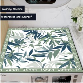 Nouiroy Flowers Washing Machine Dust Cover Top Mat - Floral Washer Dryer Waterproof Cover for Washer Microwave Refrigerator (Green Leaf)