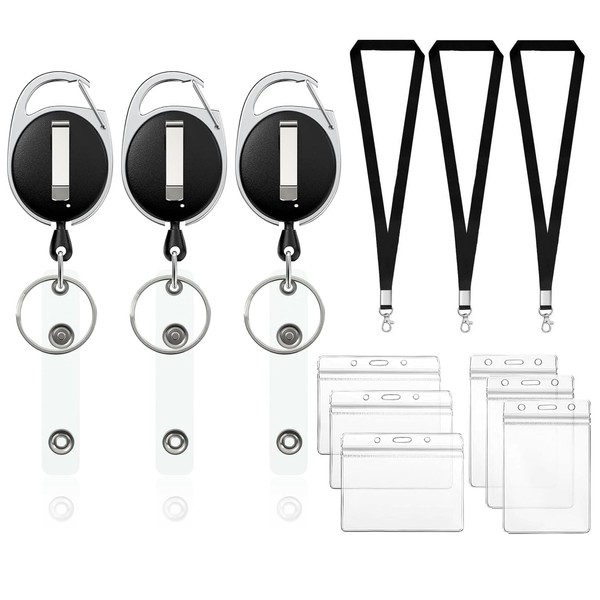 3 Pack Retractable Badge Reels, Heavy Duty Carabiner Clip Badge