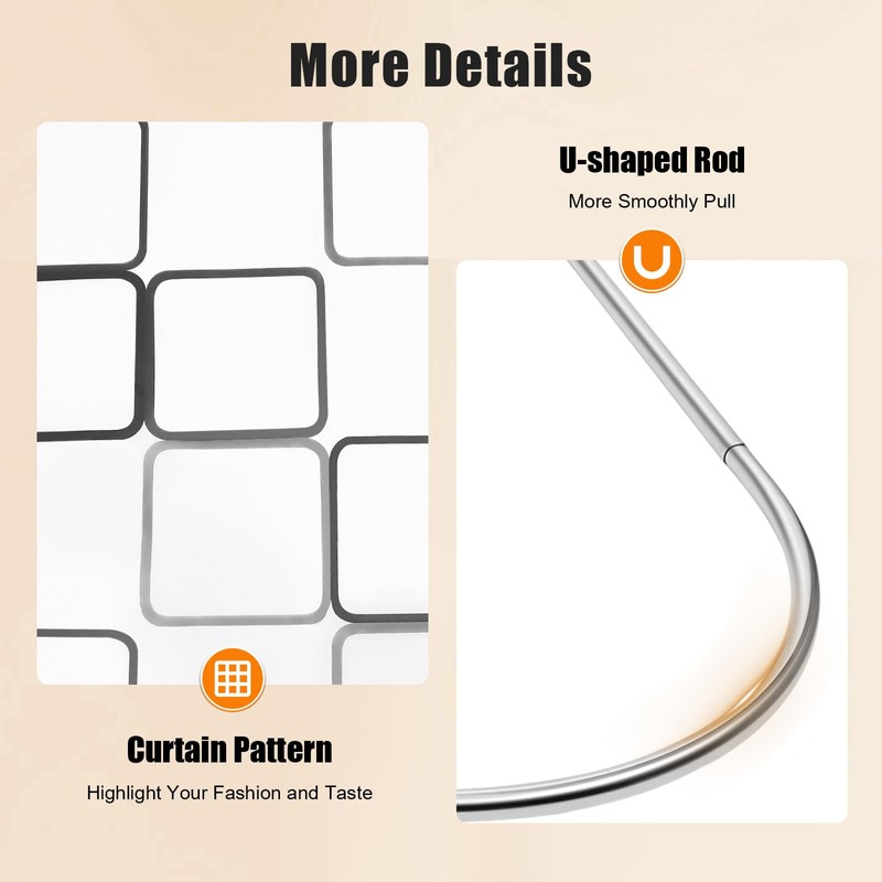 U Shaped Shower Curtain Rod Adjustable Stainless Steel U Shape