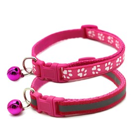 Dog Collar with Bell,2-Pack Basic & Reflective Cat Collar Girl Puppy Collar with Bells for XXS Xs Small Tiny Female Dogs Pet Kitten Animal, Hot Pink XS