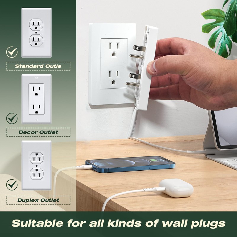 Saker Outlet Concealer Power Strip | 10ft Flat Plug Extension