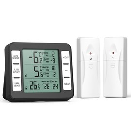 ORIA Refrigerator Thermometer, Wireless Digital Freezer Thermometer with 2 Wireless Sensors, Audible Alarm, Min and Max Display, LCD Display for Home, Restaurants, Bars, Black