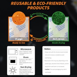 TPmax 50g x 10 Packs Silica Gel Desiccant Sachets, Reusable Dehumidifiers with Color Indicator, Ideal for Storage, Closets, and Basements