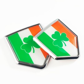 Newperlite Ireland Shamrock Flag Decal Sticker Car Emblem Irish Clover Flag Car Decoration St Patricks Day Chrome Shield for Truck Vehicles Cars, 2 Pack