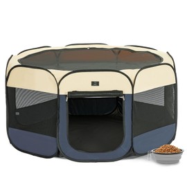 A4Pet Dog Playpen, Portable Pet Playpen, Pop Up Dog Playpen Indoor/Outdoor - Ideal for Dogs, Cats - Removable Zipper & Collapsible Travel Bowl