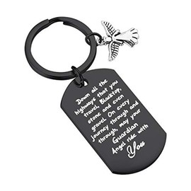 Drive Safe Keychain May Your Guardian Angel Ride with You Keychain New Driver Gift Biker Trucker Gifts (Black)