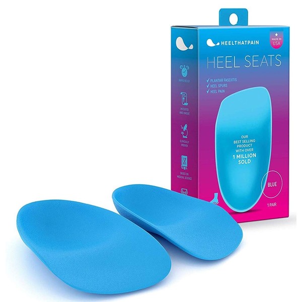 Heel That Pain Plantar Fasciitis Insoles | Heel Seats Foot Orthotic Inserts, Heel Cups for Heel Pain and Heel Spurs | Patented, Clinically Proven, 100% Guaranteed | Blue, Medium (W 6.5-10, M 5-8)