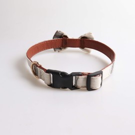 Imikoko Dog Collar with Bowtie, Strong and Durable Quick Release Plaid Dog Collar with Detachable Bow Tie for Small Medium Large Dogs (L, White)