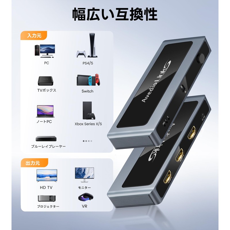 Avedio Links hdmi Switcher, 4k@120Hz/8k@60Hz, Remote Control, Bi-Directional Splitter, 2