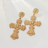 Stunning Statement Oversize Gold Metallic Flower Cross Earrings, Brass, crystal
