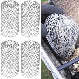 4PCS Gutter Guards,Gutter Downspout Guard, New Round Head Aluminum Down Pipe Expandable Filter Mesh Gutter Guards, Leaf Strainer Gutter Screen Covers Down Pipe Protectors,Gutter Mesh