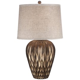Buckhead Modern Contemporary Table Lamp 28" Tall Bronze Brown Geometric Pattern Urn Tapered Fabric Drum Shade for Living Room Bedroom House Bedside Nightstand Home Office - Possini Euro Design