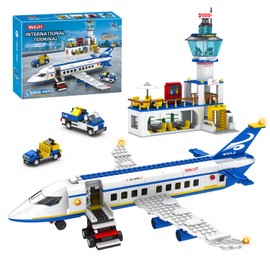 WinGift 886 Pcs City Airport Passenger Terminal Building Set, 6 IN 1 Airplane Building Blocks Toy, STEM Aircraft Bricks with Shuttle Bus,Luggage Cart,Planes Model Toys Gifts for Adults Boys Ages 6-12+