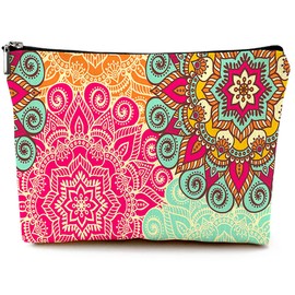 Givotin Pequeña bolsa de maquillaje para bolso, bonita lona, bolsa de cosméticos impermeable para mujer, bolsa de aseo de viaje con cierre, Bolsas de maquillaje de flores de mandala