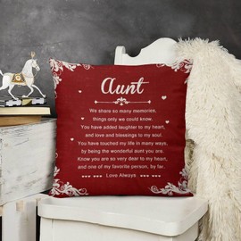 ITFRO Aunt Gift Mother's Day One of My Favourite Person Love Always Inspirational Words Cotton Linen Decorative Square Throw Pillow Cover Cushion Case for Bedroom 18x18 Inches (Red Wine)