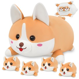 YIIQUWEN 17" Corgi Plush, Soft Stuffed Animal Dog Pillow Toy, Corgi Mommy with 4 Baby Puppy Family Set, Cute Birthday Gift for Kids Boys Girls