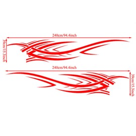 Leasinder 2Pcs 94.4'' Universal Flame Graphics Car Auto Body Side Sticker Racing Sports Self-Adhesive Side Strip Decal Decoration Accessories for Truck SUV Off-Road Vehicles (Style2 Red)