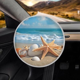 HUISEFOR Beach Starfish Steering Wheel Cover Sun Protection, Heat Resistant Car Steering Wheel Sun Shade Covers Vehicle Accessories Universal for Cars, Truck, SUV, Van