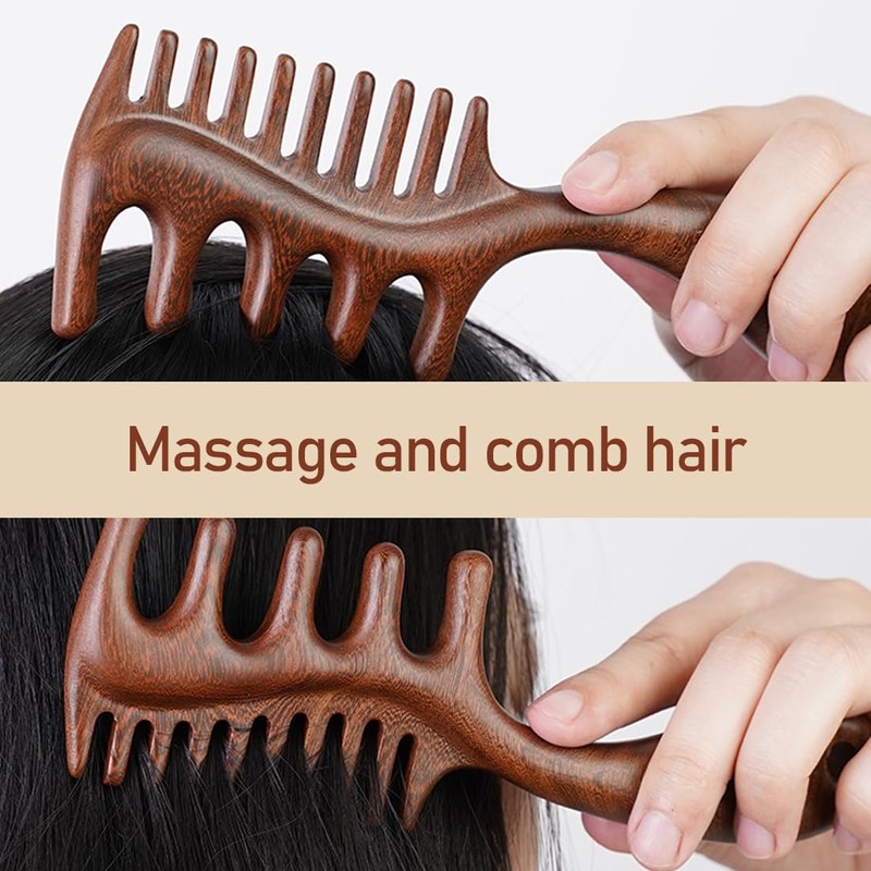 ZORVYN Natural Sandalwood Multi Wide Tooth Comb - Meridian Massage