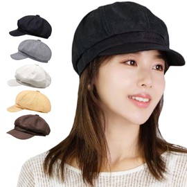 [Superbian] Newsboy Cap, Spring, Summer, Autumn, Women's, Men's, UV Protection Hat, Summer Brim Hat, Cap, Women's UV Protection, 22.6 inches (57.5 cm), Size Adjustable, Gray, Black, Beige Hat,