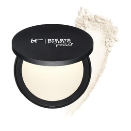 It Cosmetics Bye Bye Pores Pressed – Polvo Traslúcido Compacto Fijador de Maquillaje con Péptidos, Colágeno Hidrolizado y Seda, Acabado Natural para Todo Tipo de Piel, 9 g