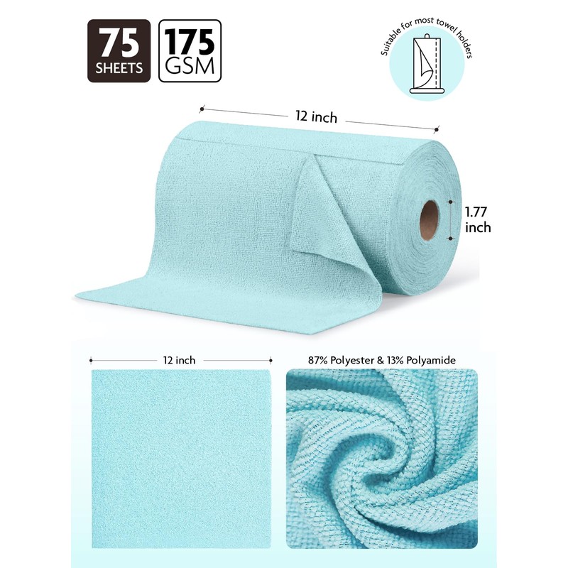 Fantasticlean Microfiber Cleaning Cloth Roll -75 Pack, Tear Away Microfiber
