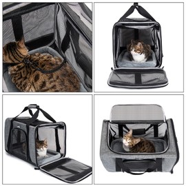 Wakytu Pet Carrier for Medium Large Cats and Dogs, Dog Carrier Travel Bag with Adequate Ventilation, 5 Mesh Windows, 3 Entrance, Locking Safety Zippers, Padded Shoulder and Carrying Strap, Large