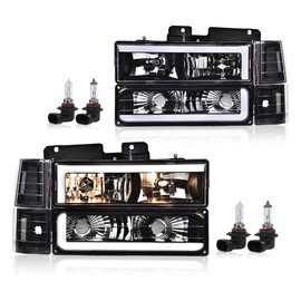 CROSSDESIGN Corner Headlight Bumper Lamp Clear Lens Black Housing Clear Reflector Compatible with GMC C1500 K1500 Yukon/C1500 C2500 K1500 K2500 Suburban 1994-1999,Fit GMC C2500 C3500 K2500 K3500 94-00