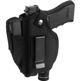 Gun Holster for Men Women, Universal Concealed Carry Pistol Holster, 9mm 380 Glock S&W M&P Holsters IWB/OWB Right Left Hand with Mag Pouch Black