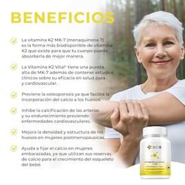 BIO B | Vitamina K2 Vital® (MK-7) + D3 con Calcio y Prebióticos | Apoyo Óseo y Cardiovascular Diario | 60 Cápsulas Veganas