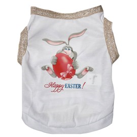 Petitebella Bunny Egg Happy Easter Puppy Dog Shirt (White/Beige Hemmed, Medium)