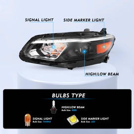 TUSDAR Halogen Headlights Assembly Fit 2016 2017 2018 Chevy Malibu Headlamps Replacement LH+RH Driver & Passenger Side