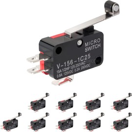 JANDECCN 10Pcs Lead Limit Switch Hinge Roller Lever Arm, SPDT 1NO 1NC Snap Action Micro Switch V-156-1C25