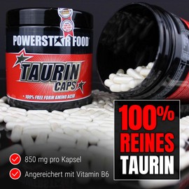 Powerstar TAURIN CAPS | 300 Capsules High Dose with 3400 mg Pure Taurine per Serving | Enriched with Cofactor Vitamin B6 | Raw Materials in Pharmaceutical Quality | Made in Germany