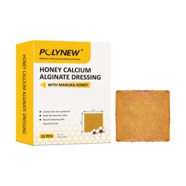 Polynew Impregnated Manuka Honey Calcium Alginate Dressing, 2"x2"-12Pcs/Box, Non-Adherent Calcium Alginate Dressing with Manuka Honey, Natural Wound Care Bandages for Burns, Faster Wound Care