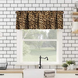 ZhiRain Leopard Print Valance Curtain Wild Safari Skin Pattern Cheetah Cat Black Brown Fur Wildlife Rod Pocket Valance Window Treatments 1 Panel Short Curtains for Kitchen Farmhouse 54 x 18 in