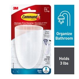 Command Bath Razor Holder, Clear Frosted, 1-Holder, 1- Water-Resistant Strip, Organize Damage-Free