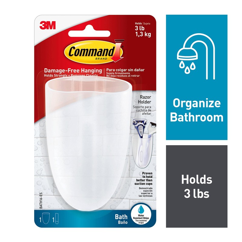 Command Bath Razor Holder, Clear Frosted, 1-Holder, 1- Water-Resistant Strip,