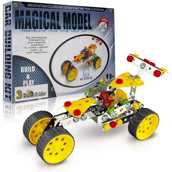 3 Bees & Me STEM Car Building Toy Kit for Kids 8 to 11 Years - 6 & 7 Can Do with Help - Unique & Fun
