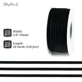 Mayreel 1/8 Inch Velvet Ribbon Thin Black Velvet Ribbon Vintage Velvet Ribbon Narrow Ribbon for Wedding Invitations, Gift Wrapping, and Party Favour Boxes, 50 Yards Long
