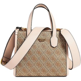 GUESS Womens Silvana Crossbody, Mini Tote, Top Handle, Latte Logo/Rosewood