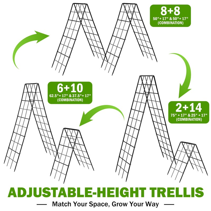 2 Pack 50" Tall A Frame Trellis for Climbing Plants