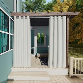 Clothink Outdoor Weatherproof Curtain with Eyelets, Waterproof Privacy Screen and Sun Protection for Balcony, Patio, Porch, Pergola, Garden Gazebo, 132 x 245 cm, Grey-White