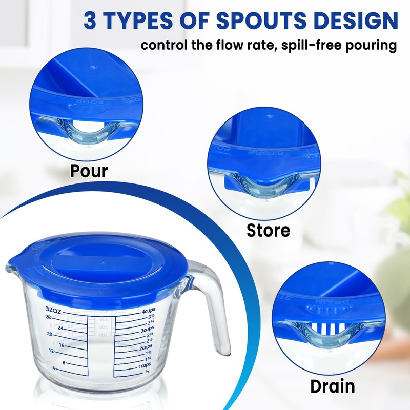 Glass Measuring Cup, 4 Cup Measuring Cup with Lid, High