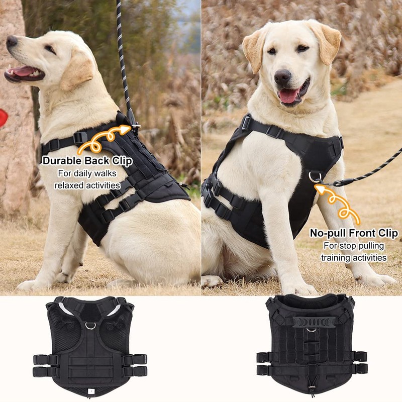 FEimaX Tactical Dog Harness No Pull Adjustable Pet Harness, Military
