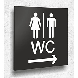 Door Sign WC Women Men Right Sign Personal Black Matt UV Print 12 x 12 cm - 3 mm Aluminium Composite - Made in Germany Item No. A2100