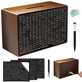 Wooden Money Saving Box, Cash Savings Box for $10000 $5000 $3000 Target Money Saving Challenge, Reusable Money Box with Counter Decor Piggy